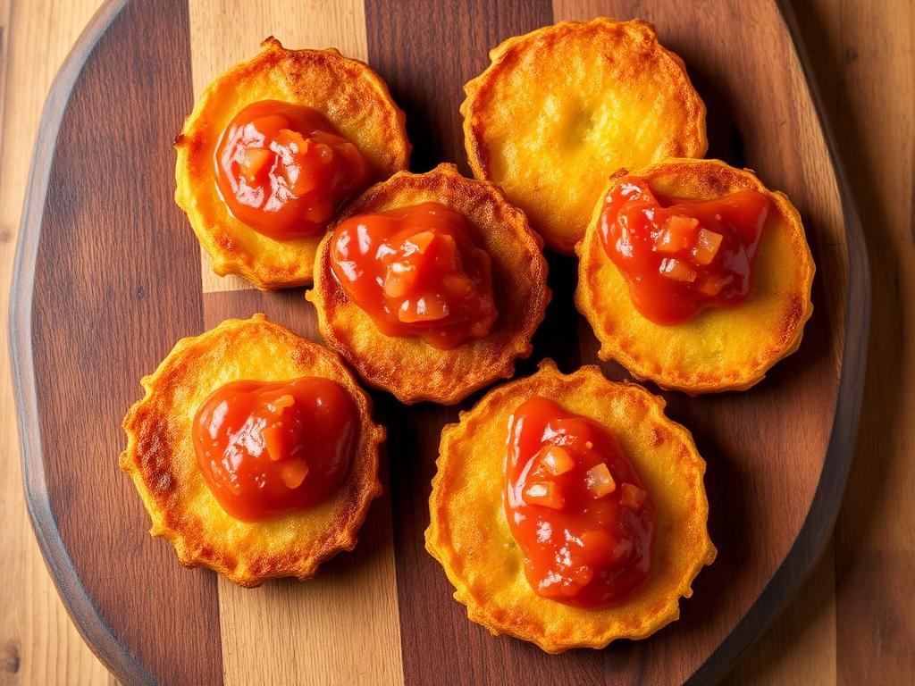 Patacones colombianos crujientes con hogao casero al lado